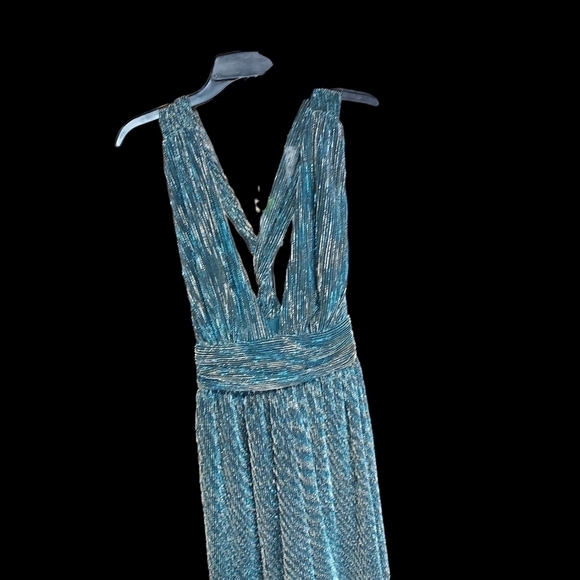 Lulu's Teal metallic mini skater cocktail dress rn 155839 med - Picture 6 of 14